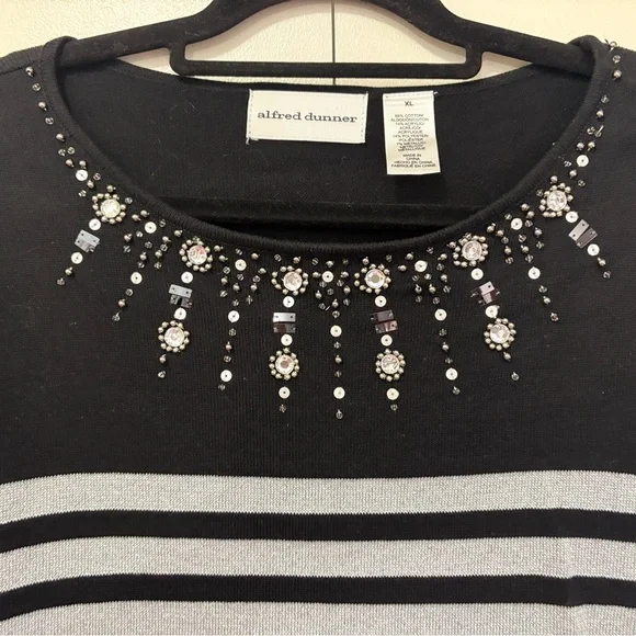Alfred Dunner Black and Gray Embellished Boxy Blouse - Picture 7 of 9